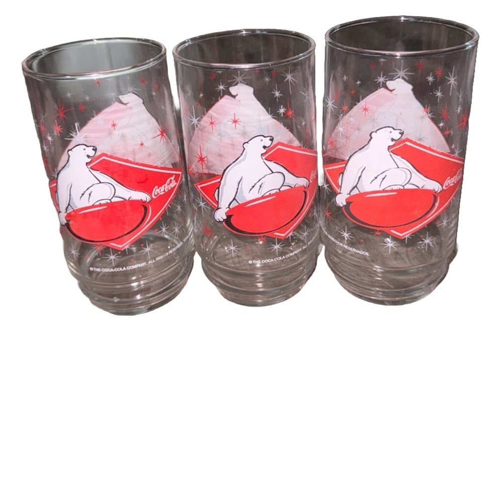 Coca-Cola Polar Bear Collector Glasses Set of 3 Vintage Coke Drinkware Tumblers - Picture 4 of 6